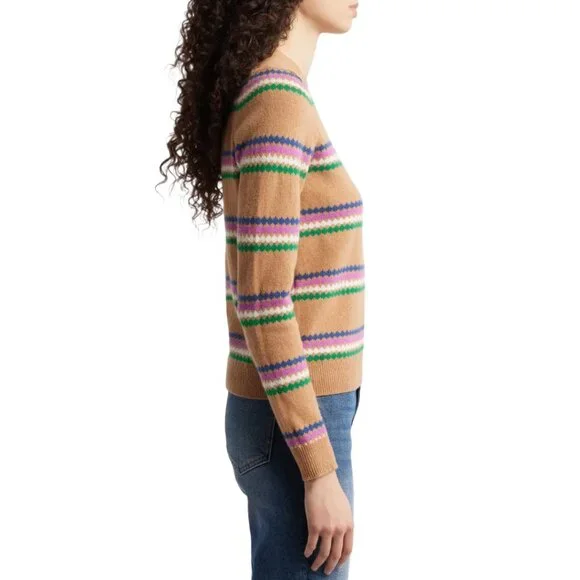 Boden Edie Fair Isle Sweater — Camel Brown Wool Crewneck Jumper XL NWT - Picture 5 of 8